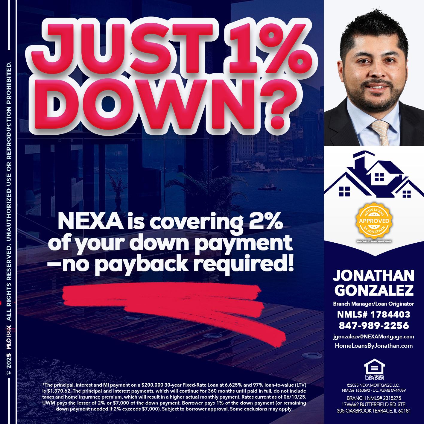 JUST 1% DOWN - Jonathan Gonzalez -Branch Manager/Loan Originator