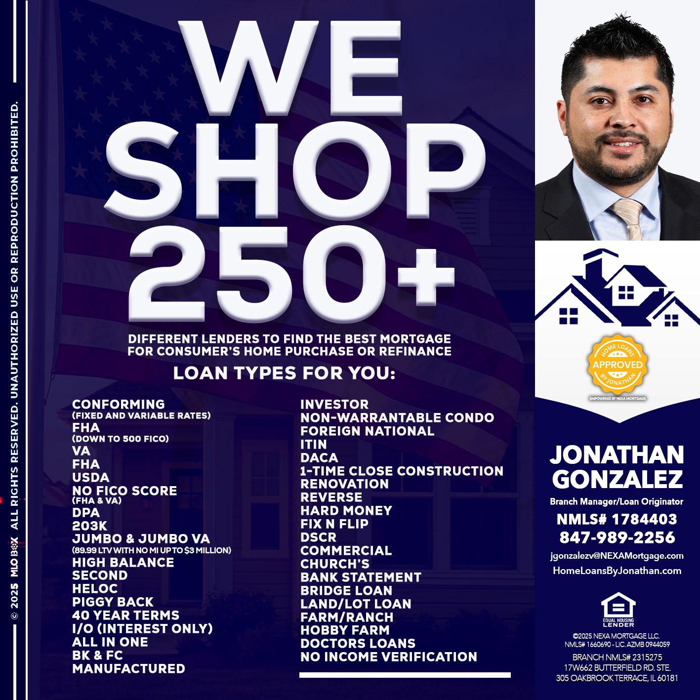 WE SHOP 250+ - Jonathan Gonzalez -Branch Manager/Loan Originator