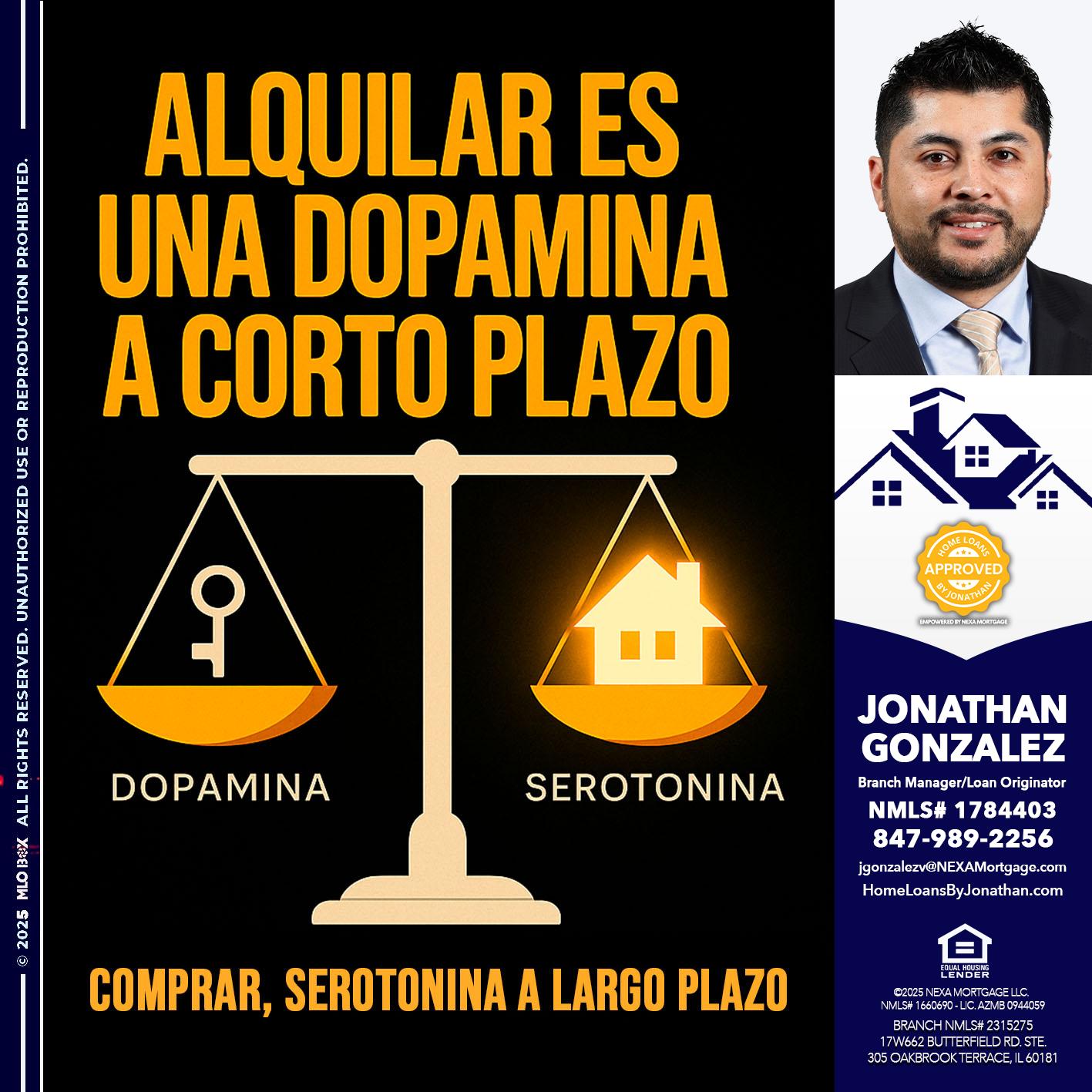 ALQUILAR ES UNA DOPAMINA - Jonathan Gonzalez -Branch Manager/Loan Originator