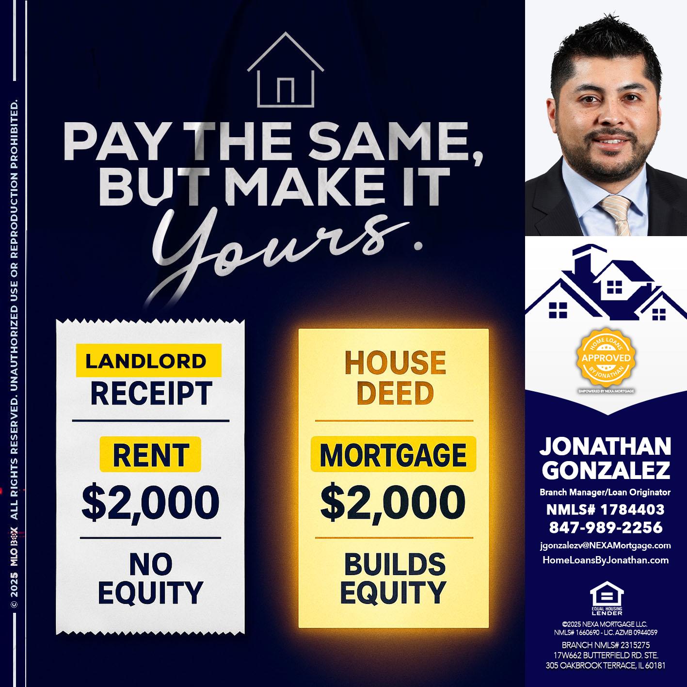 pay the same - Jonathan Gonzalez -Branch Manager/Loan Originator
